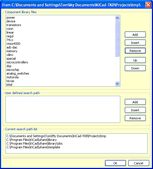 Library list specification dialog